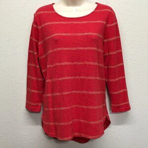 Tommy Bahama Top Womens M Ashby Red Gold Metallic Stripe 3/4 Sleeve Cotton Blend